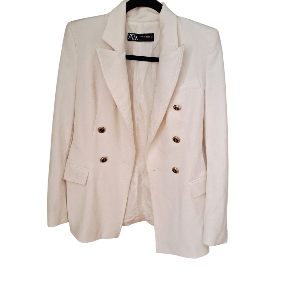 Zara Women's Cream Double-Breasted Blazer